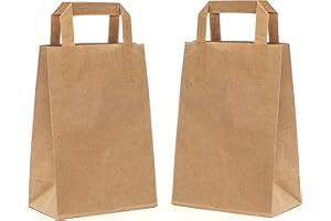 PAKNOR® 50pcs sacs en papier marron - 18 x 23 x 8,5 cm, sac de transport avec poignée plate, sacs cadeaux, en papier kraft, calendrier de l'avent DIY