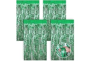 LongHoneySong 4 Stück Grün Lametta Vorhang Glitzervorhang, Lametta Glitzer Vorhang Geburtstag Party, Grün Geburtstagsdeko, Bauernhof Geburtstag/Dschungel/Dino Party/JGA Deko Grün(1 m x 2 m) (Grün)