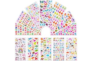 Leenou Adesivi per Bambini, 1000+ 3D Stickers per Puffy Adesivi per Regali Gratificanti Scrapbooking Inclusi Camion, Animali, Pesci, Dinosauri, Numeri, Frutta e Altro (18 Fogli)