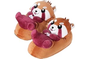 Corimori Słodkie pluszowe kapcie (10+ wzorów) Czerwona Panda "Ponva" Slipper rozmiar uniwersalny 34-44 unisex pantofle czerwone brązowe