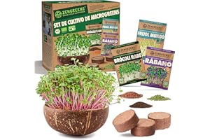 zengreens® Kit de germinador para microvegetales Eco - Starter Set de Microgreens - Incluye Bandeja de germinación, Discos de Fibra de Coco y Semillas para germinar (brocoli, rábano y Mungo)