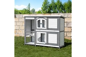 MY ANIMAL MyAnimal Hasenstall MH-02 | 140x48x108 cm - Kaninchenstall - Hasenkäfig - Kleintierkäfig - Holz imprägniert - Kaninchenkäfig Winterfest - Kleintiergehege - Käfig - Hasenhaus (Grau/Weiß)