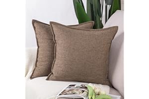 Madizz 2 Pezzi Lino Copricuscini Morbido Decorativo Fodere per Cuscino Lusso Stile per Divano Camera da Letto 50x50 cm Marrone Scuro