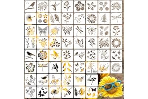 BJFITIFY Flower Stencils for Painting Reusable, 60PCS Small Stencils for Crafts Stencils Templates of Bird Bee Butterfly Dragonfly Flower Leaves Panda Bamboo for DIY Crafts on Scrapbook Wood Wall Home Deco