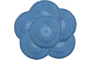 fanquare Elegant Blue Placemat Set of 6, 38 cm Round Cotton Braided Place Mat, Non Slip Heat Resistant Washable Table Mat for Kitchen Dinner Table Christmas