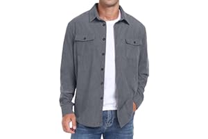 QIXING Men's Corduroy Button Down Shirts Long Sleeve Shacket Trucker Jacket Autumn Winter Coats with Flap Pockets