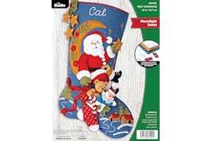 Bucilla Felt Stocking Applique Kit 18" Long-Moonlight Santa 89599E