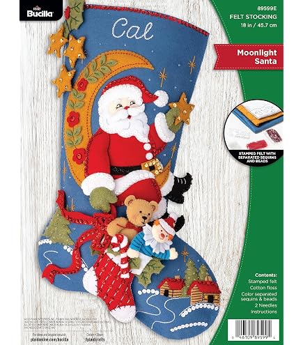 Bucilla, Kit per realizzare calze in feltro con Babbo Natale, 45,7 cm, perfetto per lavori fai da te e artigianato, 89536E