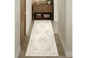 HUGEAR Vintage Passatoia Tappeto Corridoio Crema Tappeti 60x180cm Cucina Antiscivolo Lavabile in Lavatrice Tapette Camera da Letto Scendiletto Cameretta Ufficio Pelo Corto Lungo Carpet