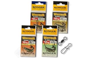 KONGER Wire Traces Leader 10kg 22lb 15cm - 35cm Wolfram Tungsten Pike Soft Lure Sea Fishing Tackle