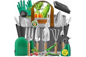 KESSER® Gartenwerkzeug Set 10-teilig mit ergonomischen Holzgriffen inkl. wasserdichte Tasche aus 600D Oxford-Material, Knieschoner, Pflanzmatte, Sprühflasche, Gartenschere, Handschuhe für Gartenarbeit