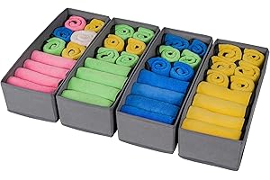 Withosent Lot de 4 HEMNES Organisateur Tiroir, Boite Rangement Vetement Pliable, Separateur Tiroirs en Tissu, Rangement sous Vetement, Panier Rangement Armoire pour Chaussettes, Cravates, Ceintures