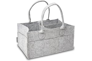 Rubberneck Cesta de fieltro para pañales - Organizador de almacenamiento portátil para bebés, 33 x 22 x 17 cm, Gris Claro