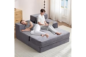 Wumagin Schlafsofa Couch Cord Schlafsessel Big Sofa mit Schlaffunktion, 135 * 152 * 80cm Chaiselongue Bett Sessel mit Schlaffunktion Eckcouch für Wohnzimmer und Schlafzimmer