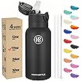 Han's Bottle Kids Water Bottle with Straw Lid - Insulated Stainless Steel Reusable Tumbler for Girls,Boys,Thermo Mug,17oz,Black
