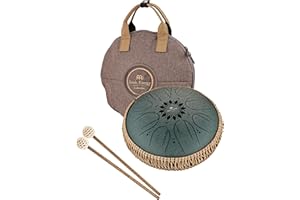Sonic Energy Steel Tongue Drum – octave tank tongue drum de 10 pouces, Fa dièse mineur – Pour la méditation, le yoga, la percussion – acier revêtement vert foncé – mailloches et sac inclus (MOSTD4DG)