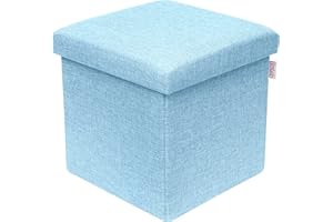 KNECKES® Taburete de almacenaje y Asiento Infantil (30x30x30cm) Azul | Ideal para niños como Mueble para el Dormitorio | Asiento Taburete Plegable | Baúl Plegable
