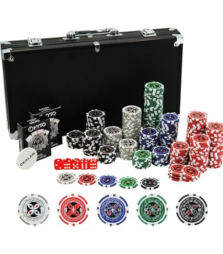 DA VINCI Monte Carlo Poker Club Set of 500 14 Gram 3 Tone Chips with Upgraded Aluminum Case, 2 Decks of Plastic Playing Cards, 2 Cut Cards, Dealer and Blind Buttons