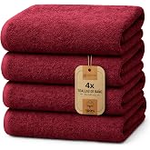 NatureMark Set of 4 Shower Towels &ndash; Soft and Absorbent Towels 100% Cotton, Suitable for Daily Use &ndash; Burgundy Red, 70 x 140 cm