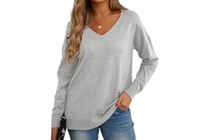 GRECERELLE Women's Jumpers Sweatshirt Ladies Casual Classic Plain Pullover Knit V Neck Long Sleeve Jumper Tops Blouse T-Shirt for Winter Fall Spring
