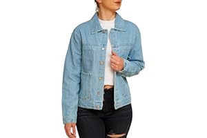 GENERIC Denim Jackets Women, Regular Fit Heavy Stone Wash Ladies Jeans Top Long Sleeve Girls Casual Outwear