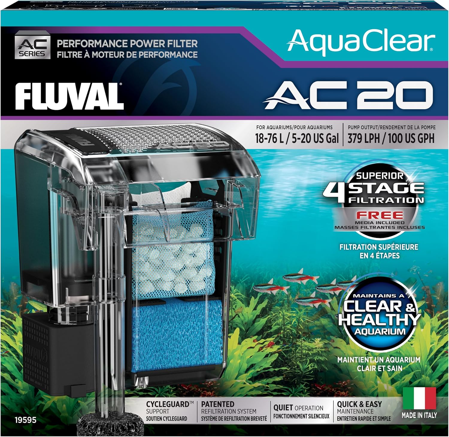 Filtro de Mochila para Acuario Fluval AquaClear AC20, 379 lph