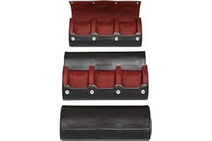 ROTHWELL Estuche de Viaje con Rollo de Reloj para 3 Relojes | Protección portátil Resistente, se Adapta a Todos los Relojes de Pulsera (Negro/Rojo)