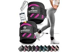bemaxx Par de tobilleras deportivas para cable máquinas - Correas de tobillo acolchadas de cierre adhesivo con ganchos, Para entrenamiento de piernas, glúteos en polea, Talla única, Mujeres y Hombres