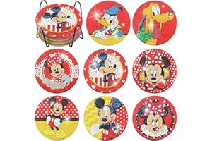 AIKEWO 8 Pcs Diamond Painting Coasters with Holder, DIY Coasters Mouse Diamond Painting Coaster Kits for Beginners Adults Cartoon Diamond Art Coasters for Kids Drinks Coaster Craft Supplies