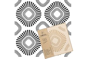 ‎NL NAKLEO ART & WALL DECOR NAKLEO Olmos Fliese Wiederverwendbare Kunststoffschablone - 45x45cm - Modern Gerundet Quadrat - Marokkanisch Geometrisch - Großer Pflasterstein Betonboden Wandmalerei Vorlage Holz