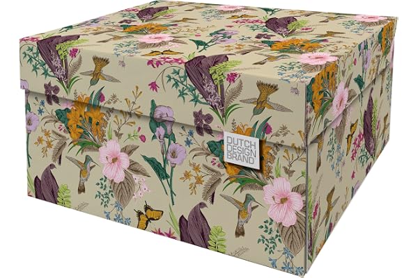 Dutch Design Brand Boîte de rangement avec couvercle – Boîtes de rangement – Carton recyclable certifié FSC (dimensions : 38,9 x 31,8 x 21,1 cm) (Botanical)