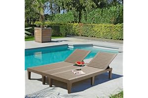 EROMMY Sun Lounger Set of 2, Double Chaise Lounge Chair with Side Table, 5-Position Adjustable Outdoor Reclining Chair for Garden, Beach, Poolside, Deck