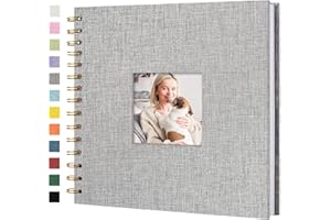 Hiwhy Album photo Scrapbook avec couverture en lin, 20,5 x 20,5 cm, couverture rigide, pages blanches en papier kraft, livre de souvenirs, pour voyage, mariage, livre d'or, Noël (20 feuilles/40 pages)