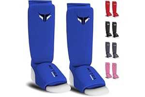 MYTRA FUSION Junior espinilleras Kick Boxing Ligero Empeine de espinilla Protector Estirable y Acolchado Entrenamiento Muay Thai espinilleras MMA niño