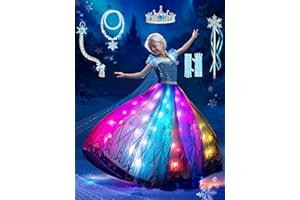 BLINGCOS Deguisement Fille, Robe Princesse Sync Musique Contrôlable par APP, Kit de Fête avec 6 Accessoiress pour Halloween, Noël