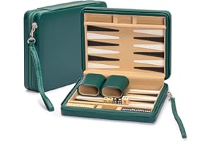 Yellow Mountain Imports Reise Backgammon Mini-Spielset, Izmir - Magnetische Spielsteine und 23,5 cm Brett in schicker Lederetui - Klassisches Strategiespiel