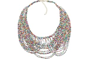 Bocar Multi Layer Statement Necklace Colorful Beaded Collar Bib Soiree Necklace for Women Gift (NK-10490)