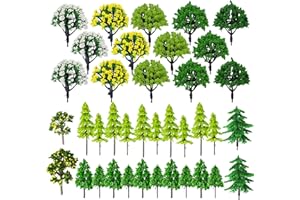 Cayway 44PCS Model Trees 1.3~3.2 Inch Mixed Colorful Accessories Model Train Scenery Architecture Trees Fake Trees for Building Model, Model Scenery with No Bases for DIY Crafts