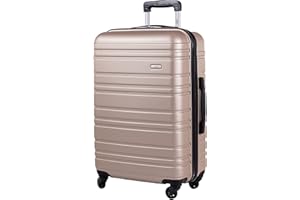 A2B 26" Medium Lightweight Hard Shell Suitcase - Champagne Coloured Luggage with 4 Spinner Wheels, Durable ABS Travel Cases for Holiday, Stress Tested Zippers (Champagne, Medium)