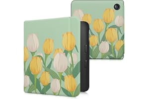 kwmobile Carcasa Compatible con Kobo Libra 2 Funda - Funda con Tapa y Cierre magnético de Cuero sintético - Tulipas