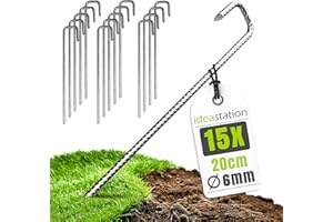 idea-station piquets de Tente 15 pièces - 20 cm de Long - Ø 6 mm - antirouille en Acier renforcé - Stables pour tentes et Camping