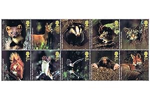 Woodland Animal Stamps for postage - 10 x 1st Class Royal Mail Mint Stamps. 2004 Woodland Animal stamps featuring Red Deer, Badger, Wild Cat, Red Squirrel etc