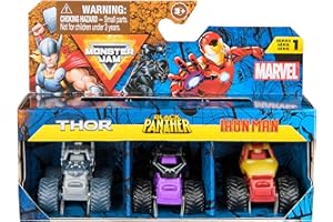 Monster Jam, Marvel Mini Monster Truck 3-Pack, Thor, Black Panther, Iron Man Die-Cast Monster Trucks, 1:87 Scale, Kids Toys for Boys Ages 3 and Up