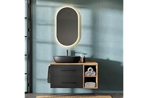 Planetmöbel LUX - Set di mobili da bagno con mobiletto da 100 cm, sospeso, con lavabo da 60 cm, colore nero, mobiletto per lavabo dorato/antracite