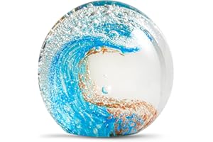 EUSTUMA Figurines en Verre Soufflé à la Main en Forme de Boule de Vagues de l'Océan - Presse-Papier pour Bureau, Décoration d'Intérieur, Objet de Collection, Décoration d'Aquarium