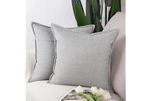 Madizz Juego de 2 Suave Lino Decorativo Funda de cojíns Lujo Estilo Fundas de Almohada para el sofá Dormitorio Gris Claro Cuadrado 50 x 50 cm