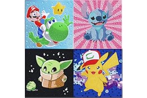 Wenfdrtr Diamond Painting Kits for Kids 4 Pack-Diamond Art for Kid Ages 4-8-12 Girls Boys,Cartoon Gem Art for Kids for Birthday Christmas Gifts (4 Pack,6x6inch)
