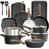 Kitchen Academy Non-stick Frying Pans and Pots Set, 17 Pieces, Black | Set of Pots and Pans Induction Aluminium Non-Stick Coa
