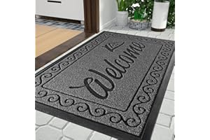 Yimobra welcome door mat, Heavy Duty Sturdy Front Mats for Home Entrance Outdoor Indoor,Non Slip Backing, Exterior Mats for Outside Patio Porch Farmhouse, 75 x 43 cm, Black Gray