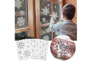 FUN STICKERS Christmas Snowflake Window Stickers Over 300pcs Silver Glitter Design - Removable and Reusable Christmas Window Clings Decoration - Ideal for Xmas Display and Decor